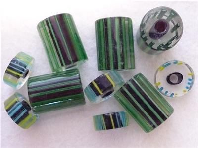 Glass Candy Beads 10mm Green/Blue Pkt 10