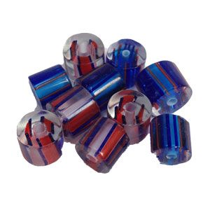 Glass Candy Beads 10mm Red/Blue Pkt 10
