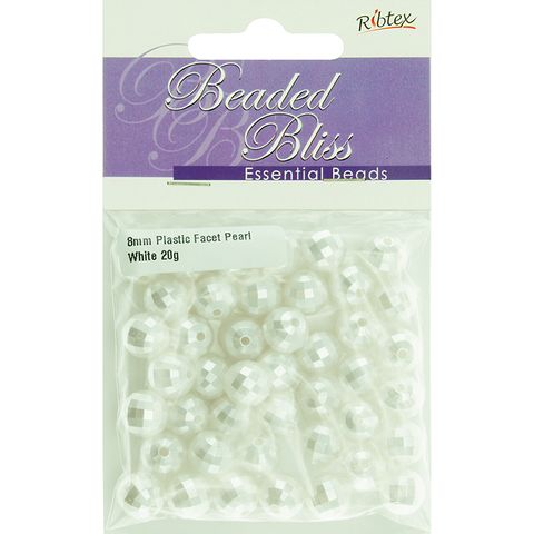 Bead Plastic Faceted Round Pearl White