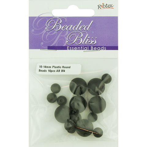 Bead Plastic Round AB Black 16Pcs