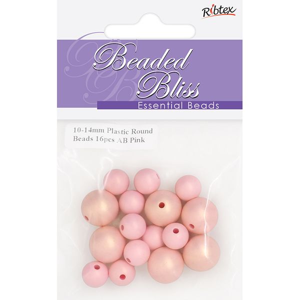 Bead Plastic Round AB Pink 16Pcs