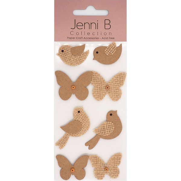 Jenni B Bird Butterfly Burlap 8Pcs