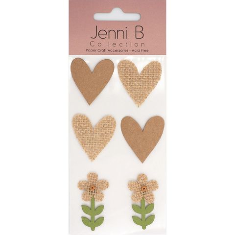 Jenni B Heart Flower Burlap Kraft 6Pcs