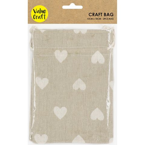 JUTE BAG 13X18CM WHITE HEARTS 2PCS