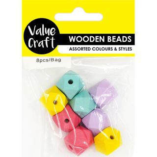 GEO 16MM WOOD BEADS PASTEL 8PCS