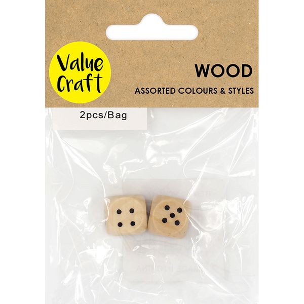 CRAFT WOOD 15MM DICE 2PCS