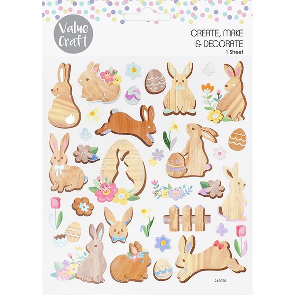 Foil Stickers Easter Wood Bunnies 1pc