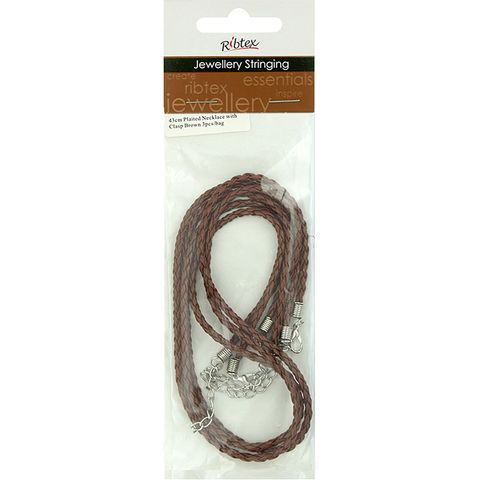 Jf Plaited Necklace-Clasp 43Cm Brown 3Pc