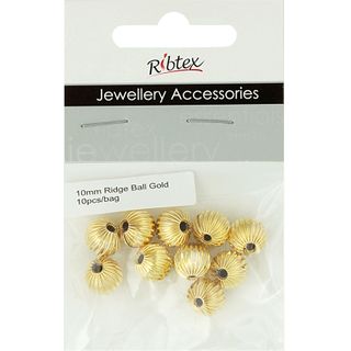 Jf Spacer Ridge Ball 10Mm Gold 10Pcs