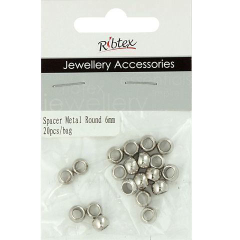 Jf Spacer Metal Round 6Mm Dk Slv 20Pcs