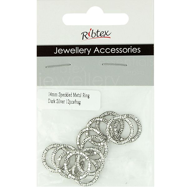 Jf Metal Ring Speckled 14Mm Dk Slv 12Pcs