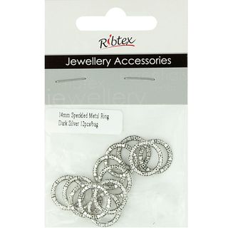 Jf Metal Ring Speckled 14Mm Dk Slv 12Pcs