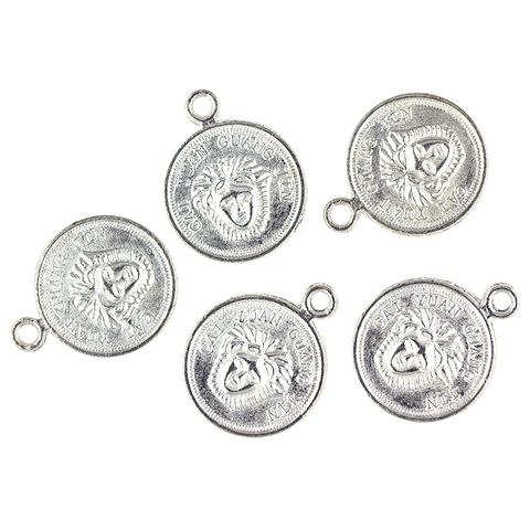 Charm - Coin 17mm Bright Silver 10Pcs