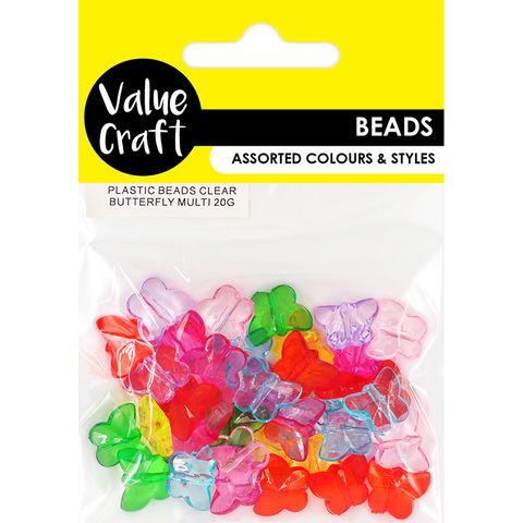 PLASTIC BEADS CLEAR BUTTERFLY MULTI 20G