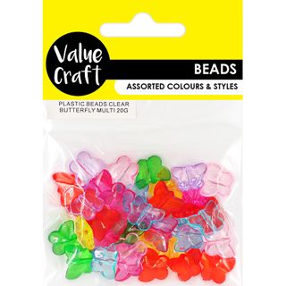 PLASTIC BEADS CLEAR BUTTERFLY MULTI 20G