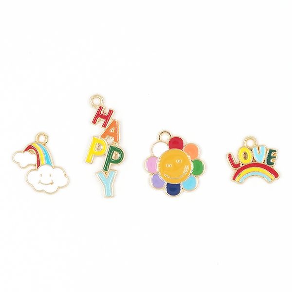 HAPPY RAINBOW FLOWER CHARMS 4PCS