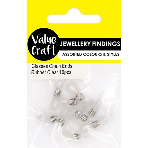 JF GLASSES CHAIN ENDS RUBBER CLEAR 10PCS