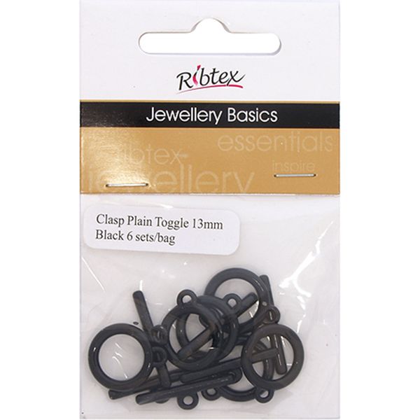 Clasp Toggle Plain 13mm Black 6 Sets