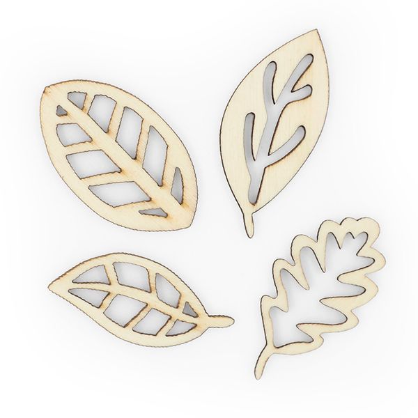 WOOD SHAPES LEAVES 4PCS