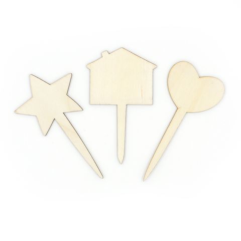 WOOD GARDEN STAKE SHAPES 3PCS