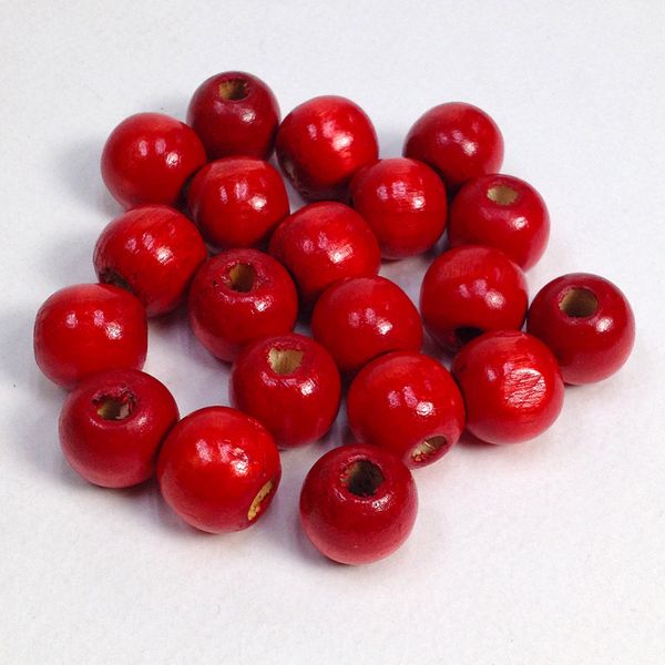 Wood Beads Round 10mm Red Pkt 30