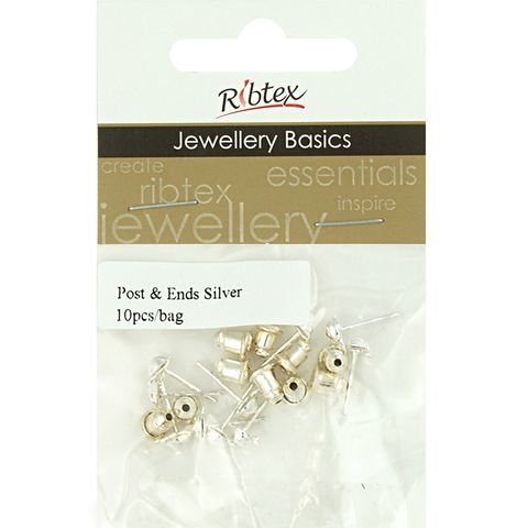 Earring Post And Ends 10mm Silver 10Sets