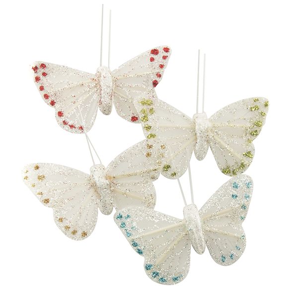 Butterfly Glitter 3cm White 4Pcs