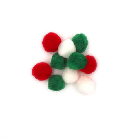 XMAS POM POM TRAD RED GREEN WHITE 100PC