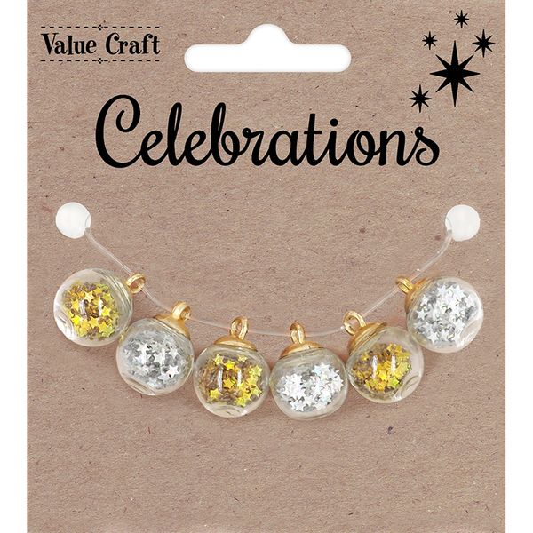 XMAS STAR GOLD SILVER BAUBLE BEADS 6PC