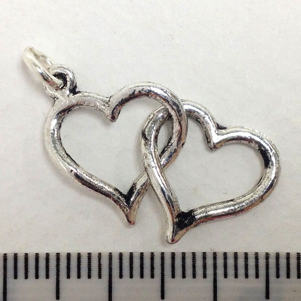 Metal Charms 2Hearts Silver Medium Pkt2