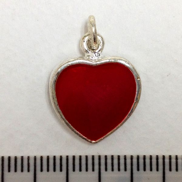 Metal Charms Heart Silver/Red Med Pkt2