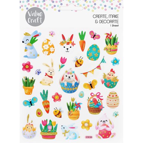 EASTER GLITTER STICKERS BUNNY EGGS 1SH