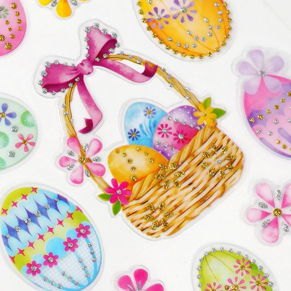 EASTER GLITTER STICKERS EGG BASKET 1PC