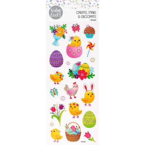 GLITTER STICKERS EASTER EGGS CHICKS 1SH