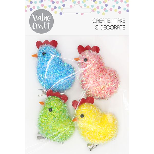 EASTER PASTEL CHICKS W CLIPS 4PCS