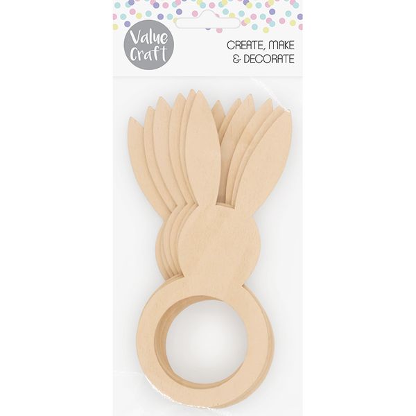 EASTER WOODEN BUNNY RINGS 6PCS