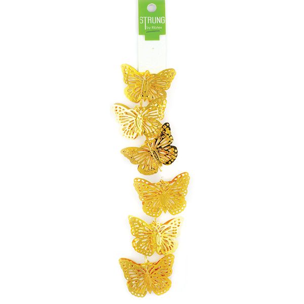 Strung Pressed Metal Butterfly Gold 6Pcs