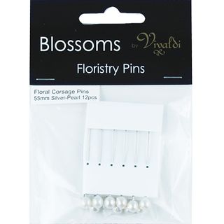 Floral Corsage Pins 55mm Pearl   Silver