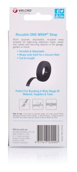 Velcro Resuable Tape 19mmx3m Black