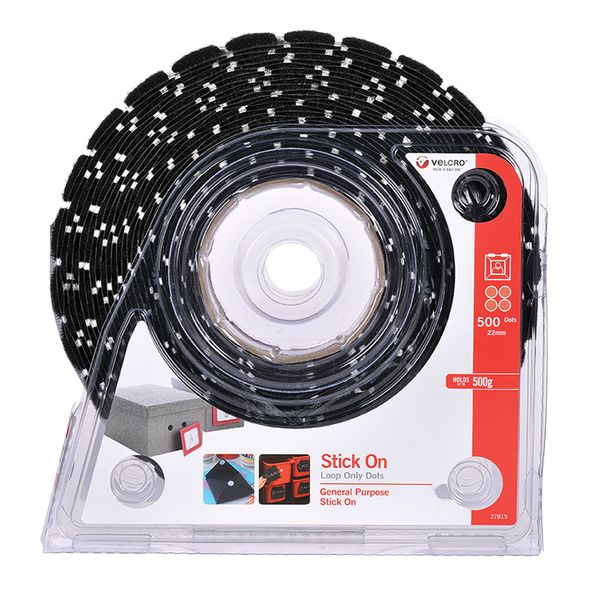 Velcro StickOn Loop Dots 22mmx500 BK 12m
