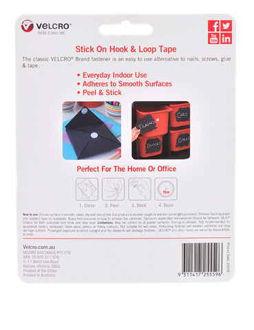 Velcro StickOn Hook Loop Rect 25mmx50mm