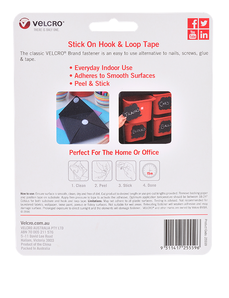 Velcro StickOn Hook Loop Rect 25mmx50mm