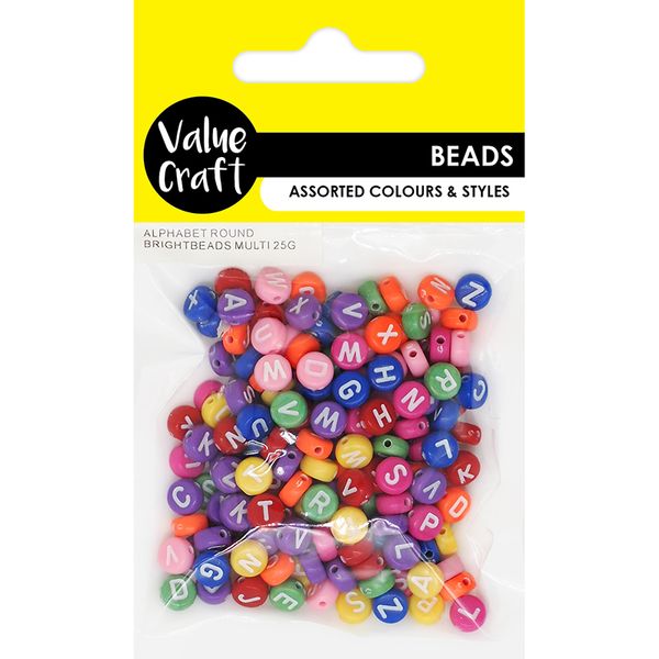 ALPHABET ROUND BRIGHT BEADS MULTI 25G