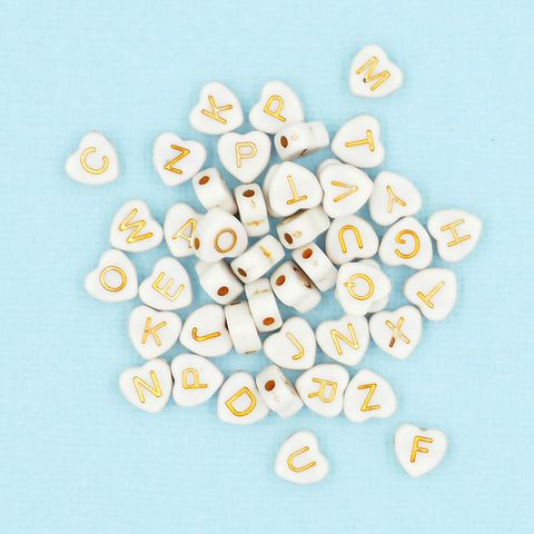 ALPHABET HEART WHITE BEADS GOLD 25G