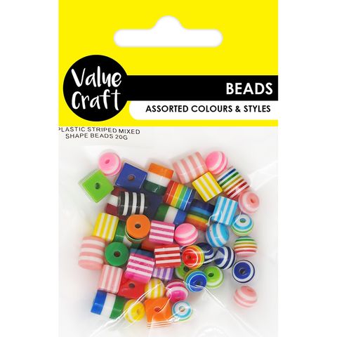 PLASTIC STRIPED MIXED SHAPE BEADS 20G