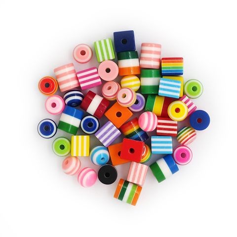 PLASTIC STRIPED MIXED SHAPE BEADS 20G