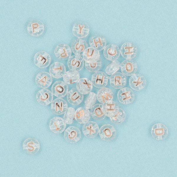 ALPHABET ROUND CLEAR BEADS ROSE 20G