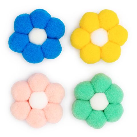 FLOWER POM POM EMBELLISHMENTS ASST 4PCS