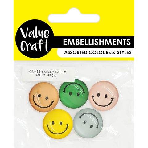 Glass Smiley Faces Multi 5Pc