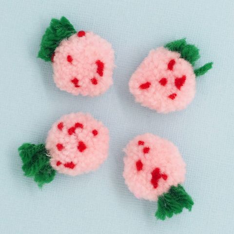 STRAWBERRY POM POM EMBELLISHMENTS 4PCS